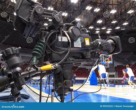 Tv Camera before the Broadcast of the Basketball Match. Stock Image - Image of high, broadcast ...