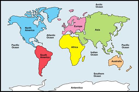 Map of world with seven continents and five oceans | Clipart Nepal