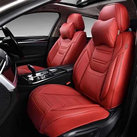 TIEHESYT Red Car Seat Covers Front Pair, Breathable Leather Automotive Front Seat Covers ...