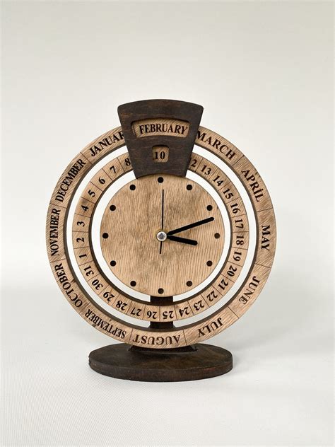 Wooden Desktop Calendar Clock, Natural Wood Table Clock, Decorative Wooden Table Clock ...