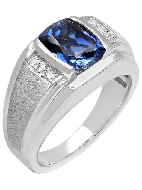 Brilliance Fine Jewelry - Men's Sterling Silver Created Blue and White Sapphire Ring - Mens Ring ...