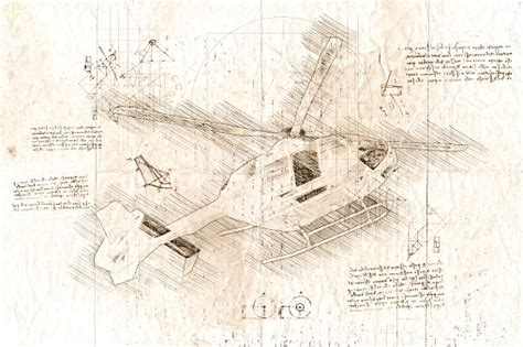 Da Vinci Style Sketch Of Helicopter Stock Illustration - Download Image Now - Antique, Copy ...