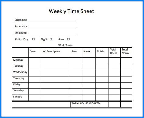 √ Free Printable Weekly Timesheet Template Word | Templateral regarding Weekly Time Card Templ ...