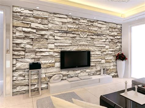 3D stone brick wall pattern European minimalist modern living room TV backdrop wallpaper mural ...