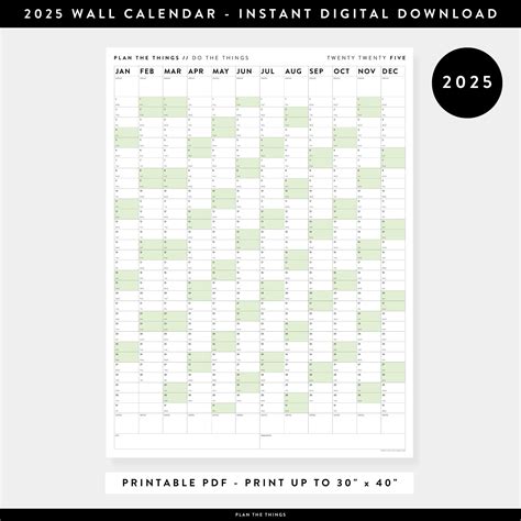 Printable 2025 wall calendar digital pdf instant download 2025 wall planner monthly planner 2025 ...