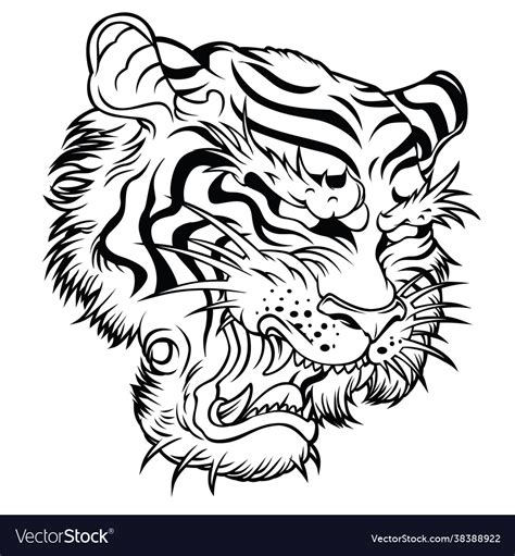 Tiger angry face head tattoo Royalty Free Vector Image