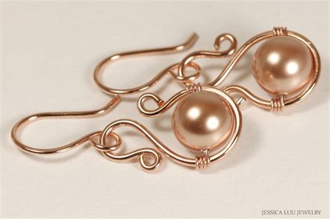 Rose Gold Pearl Earrings Rose Gold Dangle Earrings Pearl - Etsy