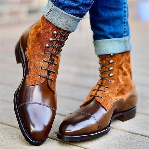 Handmade Men's Ankle High Leather Two Tone Brown Boots Custom Made Boots For Men - Dress/Formal