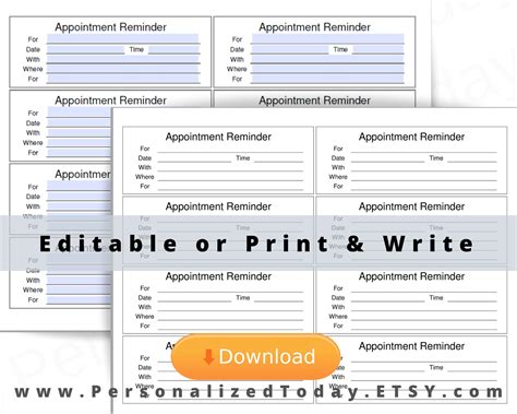 Printable Appointment Reminder Cards Template Free