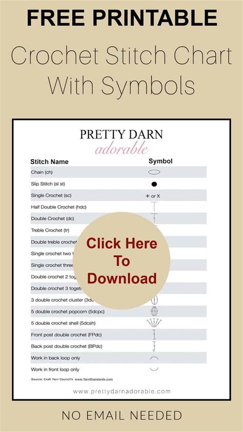 Free Printable Crochet Stitch Chart with Symbols - Pretty Darn Adorable