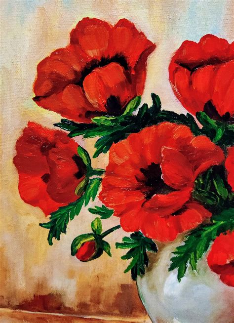 Red Poppies Original Oil Painting 16x12 Vintage Art Reproduction - Etsy