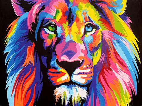 Modern Colorful Lion Head Animal Lion Oil Painting Canvas Giclee Print Art Poster Painting ...