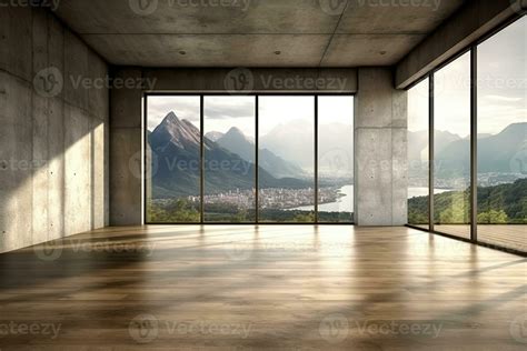 Empty room with panoramic window and mountain view. Generative AI 28207228 Stock Photo at Vecteezy