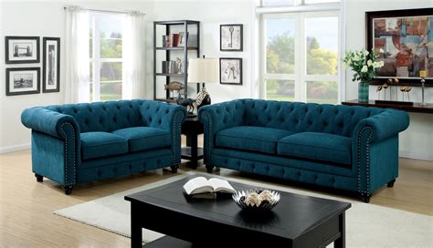 Stanford Dark Teal Fabric Living Room Set from Furniture of America (CM6269TL-SF) | Coleman ...