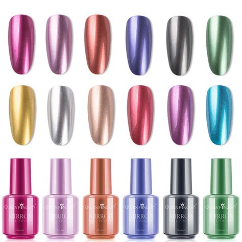 8ml Mirror Nail Polish Metallic Lacquer Silver Nail Mirror Effect Metal Gold Nail Gel Polish ...