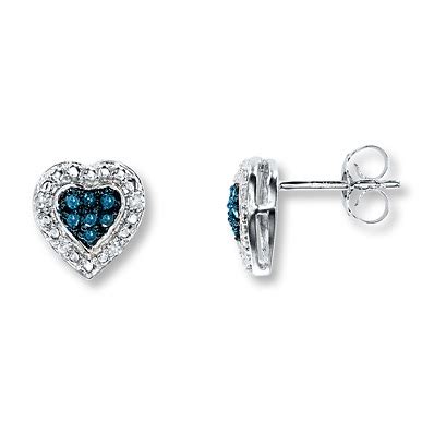 Kay Jewelers Blue/White Diamonds 1/6 ct tw Earrings 10K White Gold- Diamond Earrings