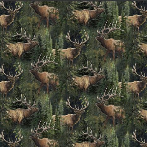 100% Cotton Elk Wildlife Cotton Fabric, Digital Print, Woodland, Mountains, Trees, - Etsy