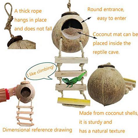 GetUSCart- Gecko Coco Den Reptile Hideouts, Raw Coconut Husk Hut for Leopard Gecko, Sturdy ...