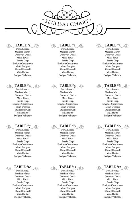 Free Seating Chart Template For Wedding Reception | DocTemplates