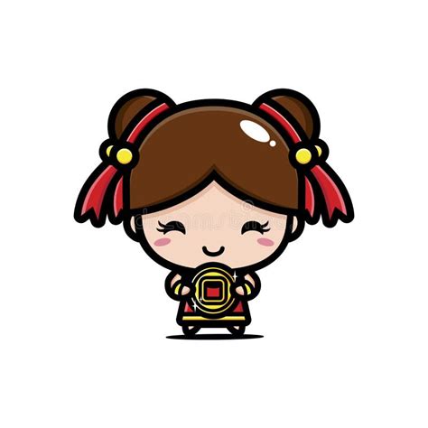 Cute Chinese Girl Cartoon Character Carrying Gold Stock Vector - Illustration of chinese, gold ...