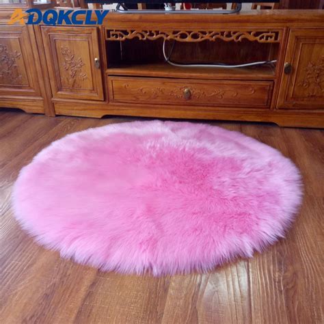 ADQKCLY Pink Fluffy Round Carpet Wool Hairy Soft Area Rugs for Computer Chair Seats Pad Mat ...