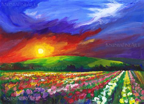 Impressionist Sunset Landscape Printable Art Download Meadow | Etsy