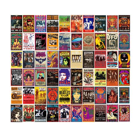 Buy Woonkit 60 PC Vintage Rock Band s for Room Aesthetic, 70s 80s 90s Retro Music Room Wall ...