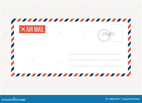 Air Mail Letter Vector. Post Stamp. Airmail Frame Postcard. Blue Red Stripes Pattern. Mockup ...