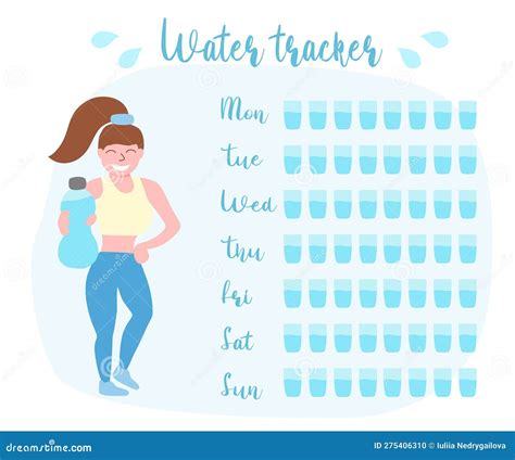 Weekly Water Tracker, Girl with Bottle of Water, Stay Hydrated Concept, Vector Stock Vector ...