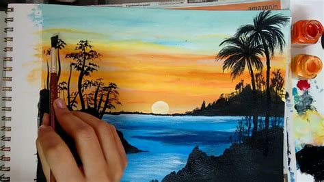 How to paint a beautiful scenery painting - Sunrise | Acrylic Landscape Painting | … | Beautiful ...