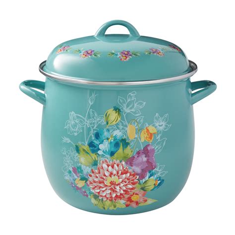 The Pioneer Woman Blooming Bouquet 12-Quart Enamel on Steel Stock Pot, Teal – Deal – BrickSeek