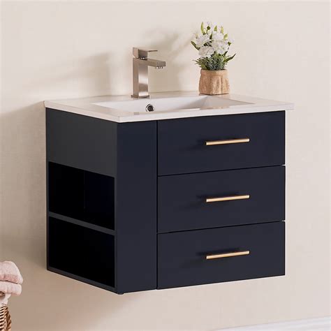 1906-24L-04 Wall Mount Marine Blue 24" Bathroom Vanity Set with left s ...