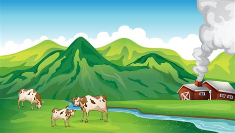 A farm house and cows 414510 Vector Art at Vecteezy