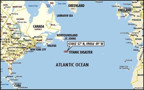 Titanic Sinking Location on Map