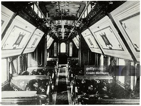 Photo shows the interior of a Pullman Palace sleeping car. Ca. 1902. News Photo - Getty Images