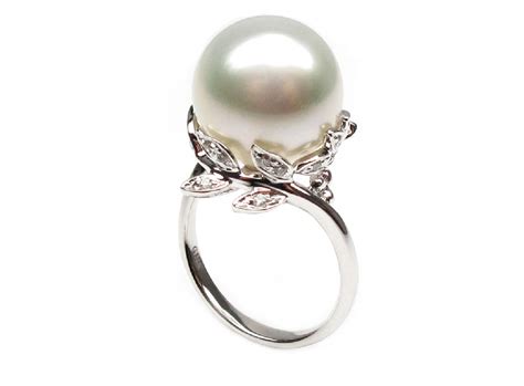 White Cultured South Sea Pearl Diamond Ring, 11-12mm AAA - Pearl Rings - Pearl Hours