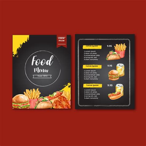 Fast food restaurant menu design. Frame border background menu list appetizer food , template ...