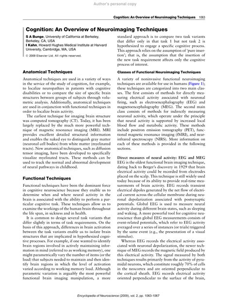 (PDF) Cognition: An Overview of Neuroimaging Techniques