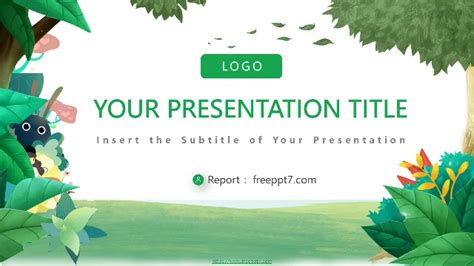 Green Cartoon Forest Background PowerPoint Templates & Google Slides