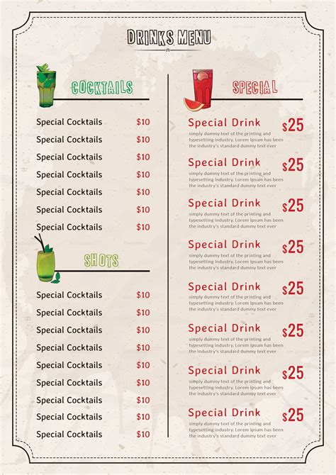 Bar Drink Menu Design Template in PSD, Word, Publisher