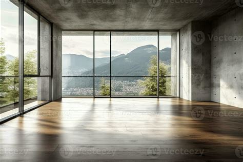 Empty room with panoramic window and mountain view. Generative AI 28142878 Stock Photo at Vecteezy