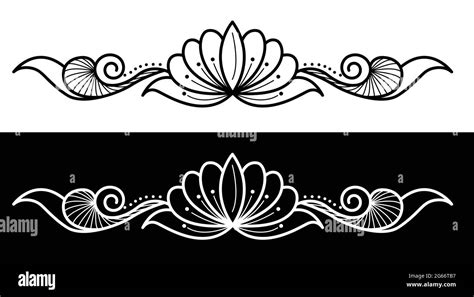 Indian Traditional and Cultural Border design concept of floral line art isolated on black and ...