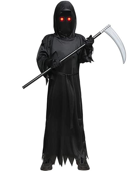 Gigoitly Halloween Grim Reaper Costume for Kids Boys Scary Phantom Costume with Glowing Light Up ...