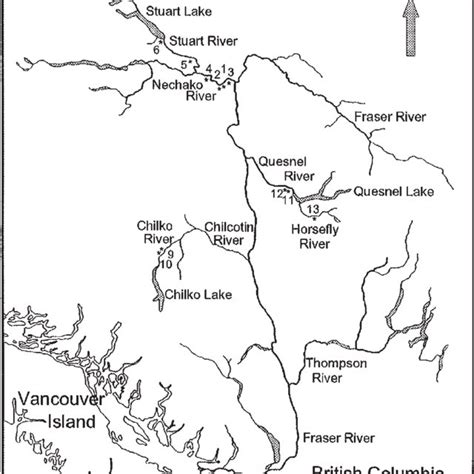 Map of the Fraser River watershed, British Columbia, Canada. Asterisks... | Download Scientific ...