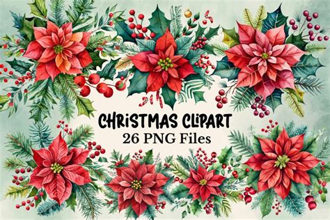 Watercolor Christmas Flower Clipart