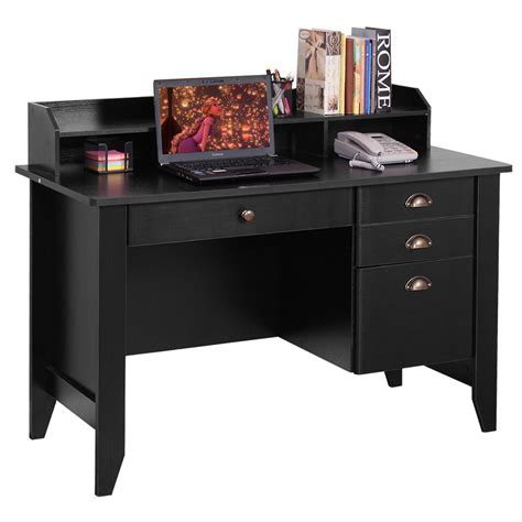 Topbuy Wooden Computer Writing Desk Office Study Table with Drawers, Black - Walmart.com