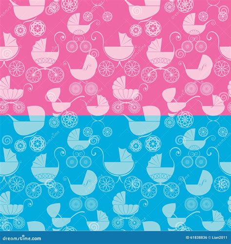 Set of Seamless Pattern with Buggy on Pink and Blue Background. Stock Vector - Illustration of ...