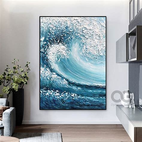 Texture Blue Wave Acrylic Painting Framed Surf Wave Painting - Etsy UK