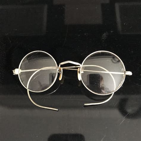 Antique eyeglasses silver wire rim collectible display farmhouse office eye glasses round fully ...