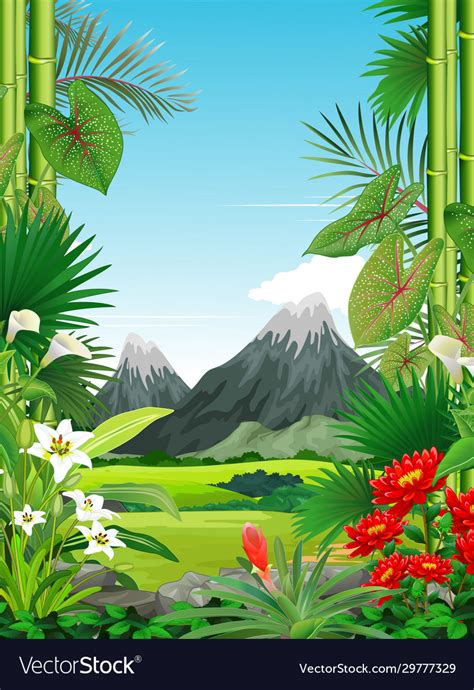 Cool landscape forest view cartoon Royalty Free Vector Image